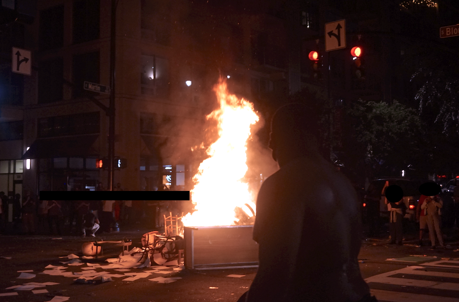 Raleigh NC Street on Fire May 30, 2020